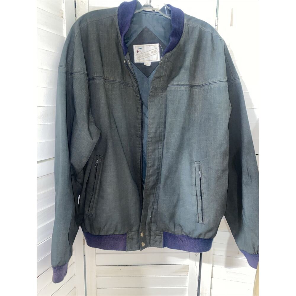 VINTAGE Arnold Palmer Jacket Windbreaker Men’s Navy Blue Gray Lined Golf Large